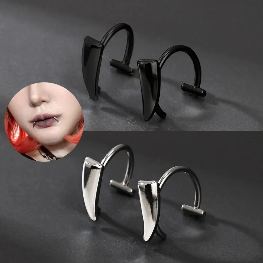 Vampire Fang Shape Fake Lip Ring Stainless Steel Non-Piercing Fake Labret Piercing Lip Stud Punk Non Piercing Jewelry