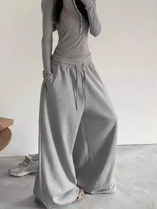 Reine Baumwolle Hohe Taille Breite Bein Casual Jazz Dance Hosen Trendy Frühling Herbst Sle Bequeme Lose Fit Gerade Bein Hosen