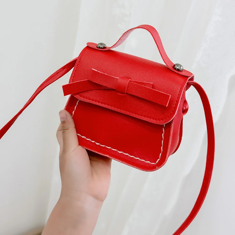 

Cool PU Leather Bow Shoulder Bag Solid Color Handbag Bow Crossbody Bag Coin Purse Wallet Children Small Bag Streetwear