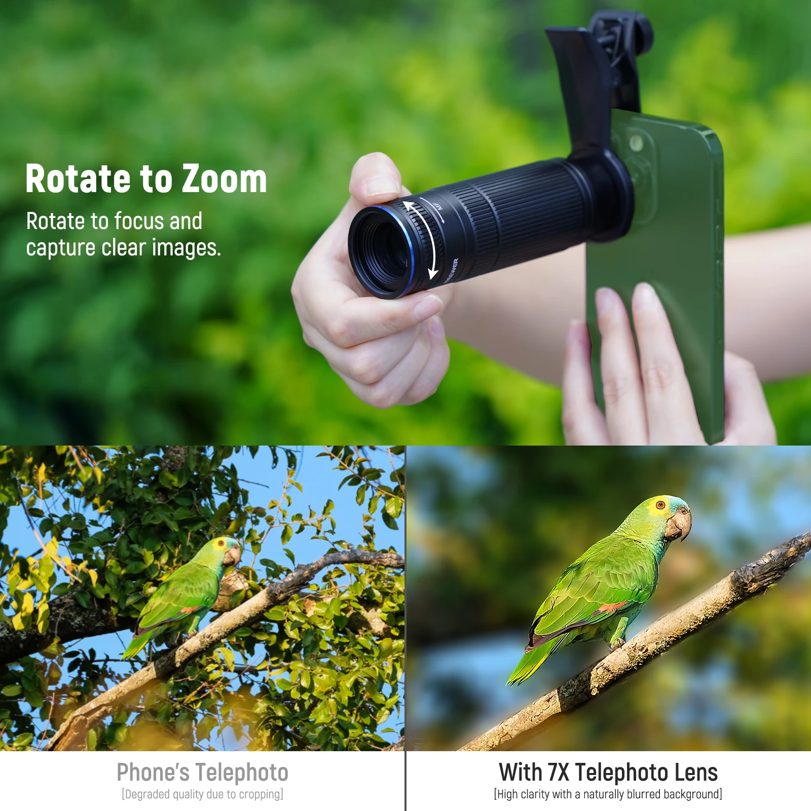 NEEWER 7X Telephoto Lens with Phone Camera Lens Clip, Detachable 10X Macro for Phone Cage/Case Compatible with iPhone Samsung