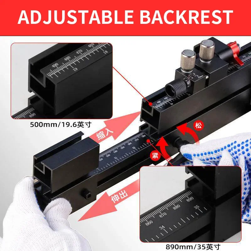 Aluminum Alloy T-Slot Track, Adjustable Telescopic Backrest, Table Saw Push Stick, Mitre Gauge, Woodworking Table, Inverted Prof