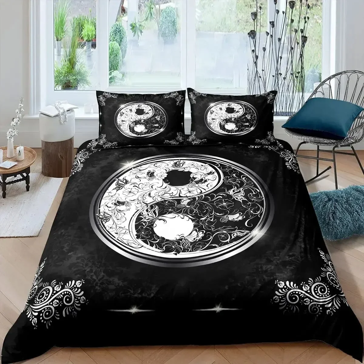 

Top Yin Yang Duvet Cover Mandala Bohemian Bedding Set Retro Lotus Tai Chi Bagua Comforter Cover Chinoiserie Quilt Cover