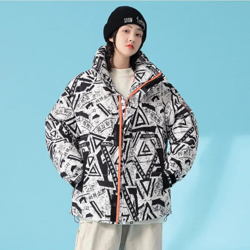 Winter lovers short Korean style down jacket High quality white duck down collar print trend everything down jacket size 3XL