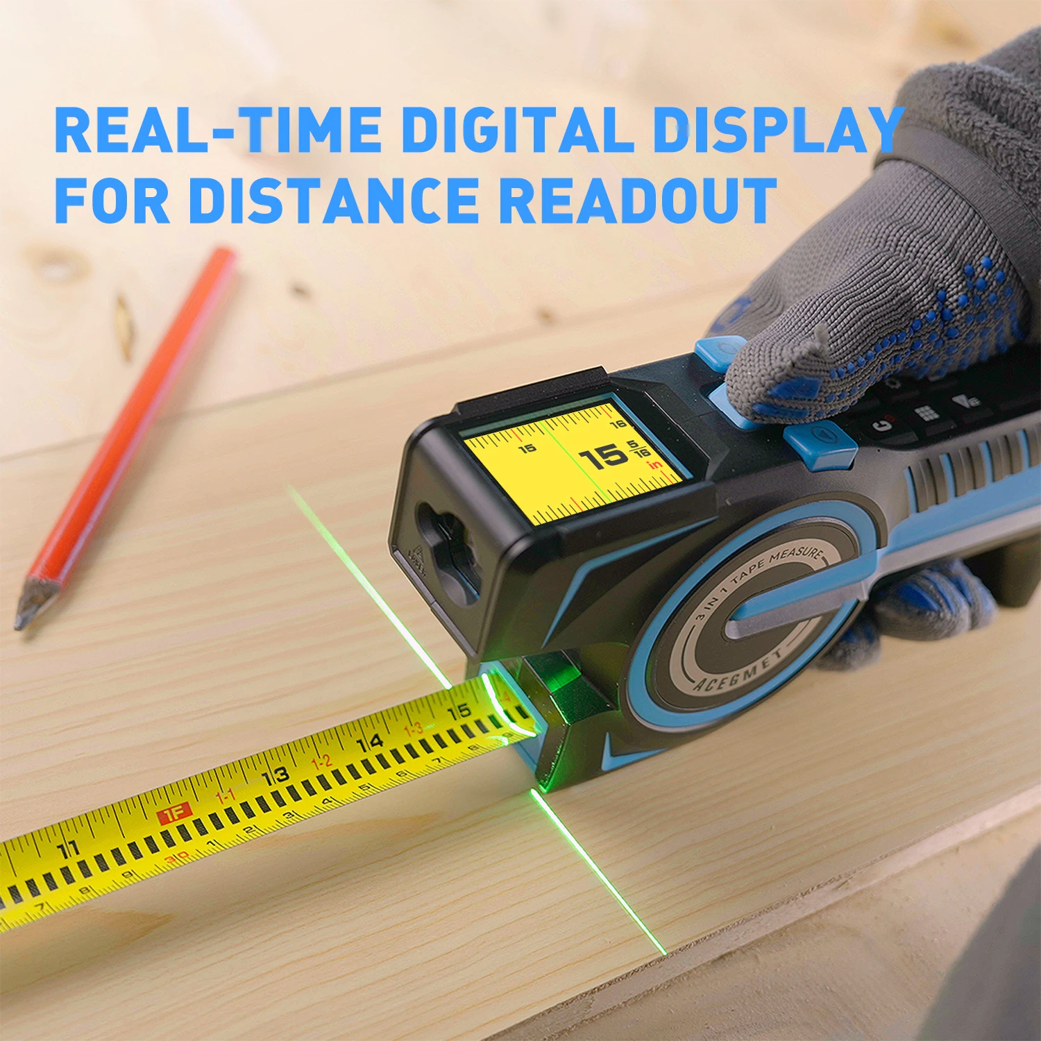 Fita Métrica Digital 3-em1 Bluetooth Laser Fita Display Digital Estender-laser para Localização Bateria Embutida Acegmet-dtx10