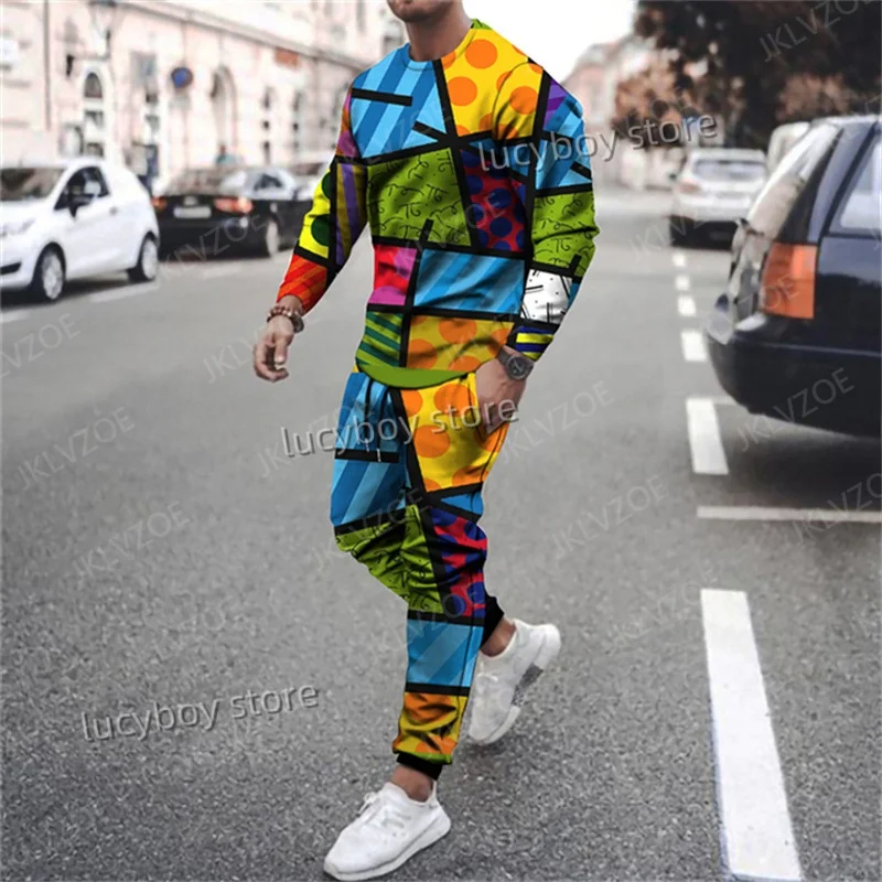 Newest Men Sportswear Trend 3D Long Sleeve T Shirt+Trousers Sets Spring Autumn Male Clothes Casual Tracksuit Two Piece Suit