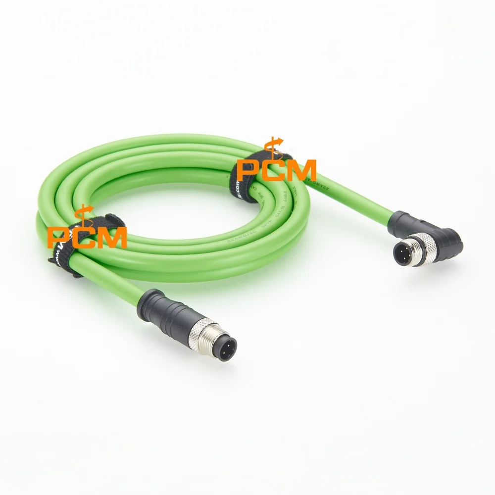 Rechtwinkliges M12 D-Code 4-Pin Stecker-zu-Stecker Profinet-Kabel CAT5E Abgeschirmtes Industrielles Ethernet-Netzwerkkabel IP67 Wasserdicht – Detail 2