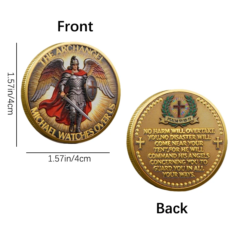 Archangel Michael Challenge Coin Gold Plated Protection Prayer Commemorative Coin Christian Religious Souvenir Collectible Gift