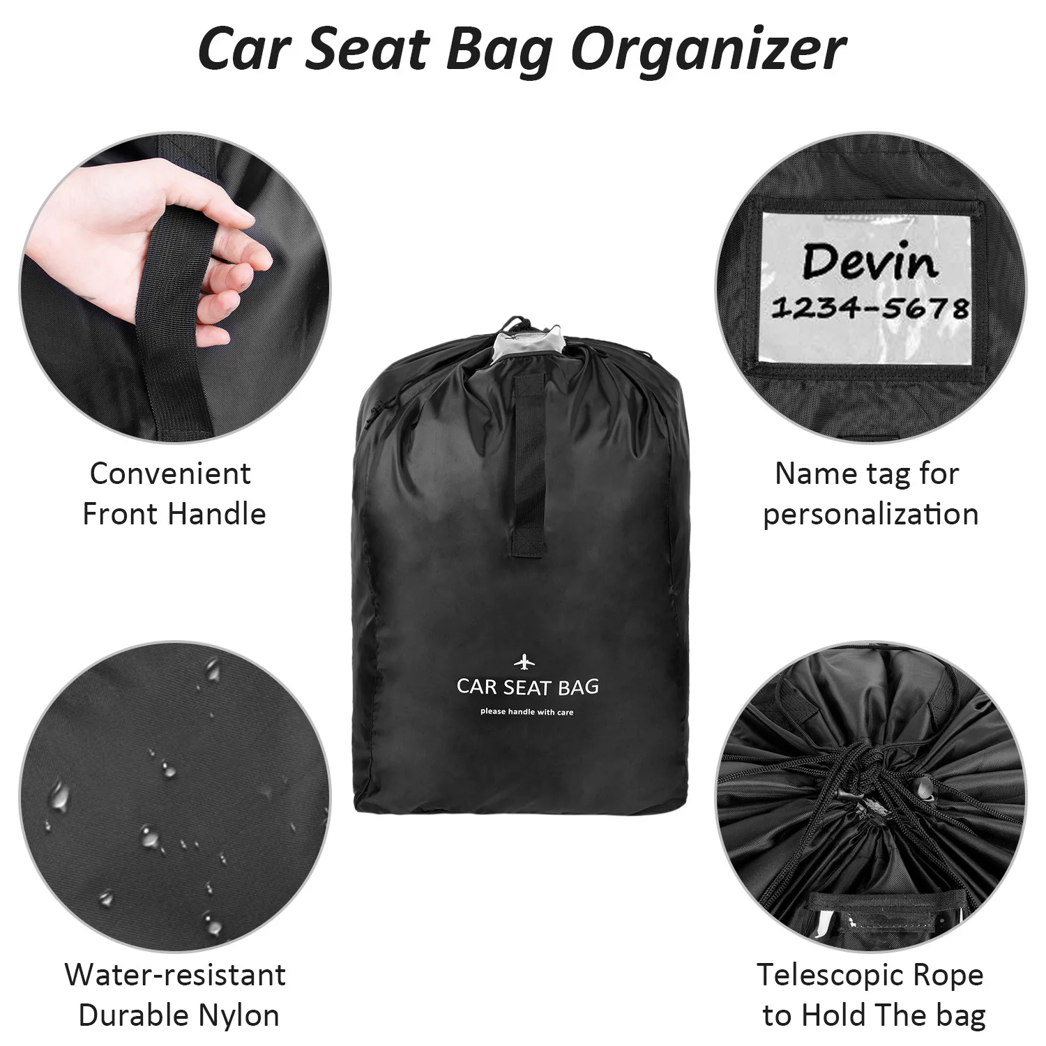 Mochila Universal para asiento de coche, bolsa de almacenamiento de asiento infantil para puerta de avión, bolsa de viaje duradera grande