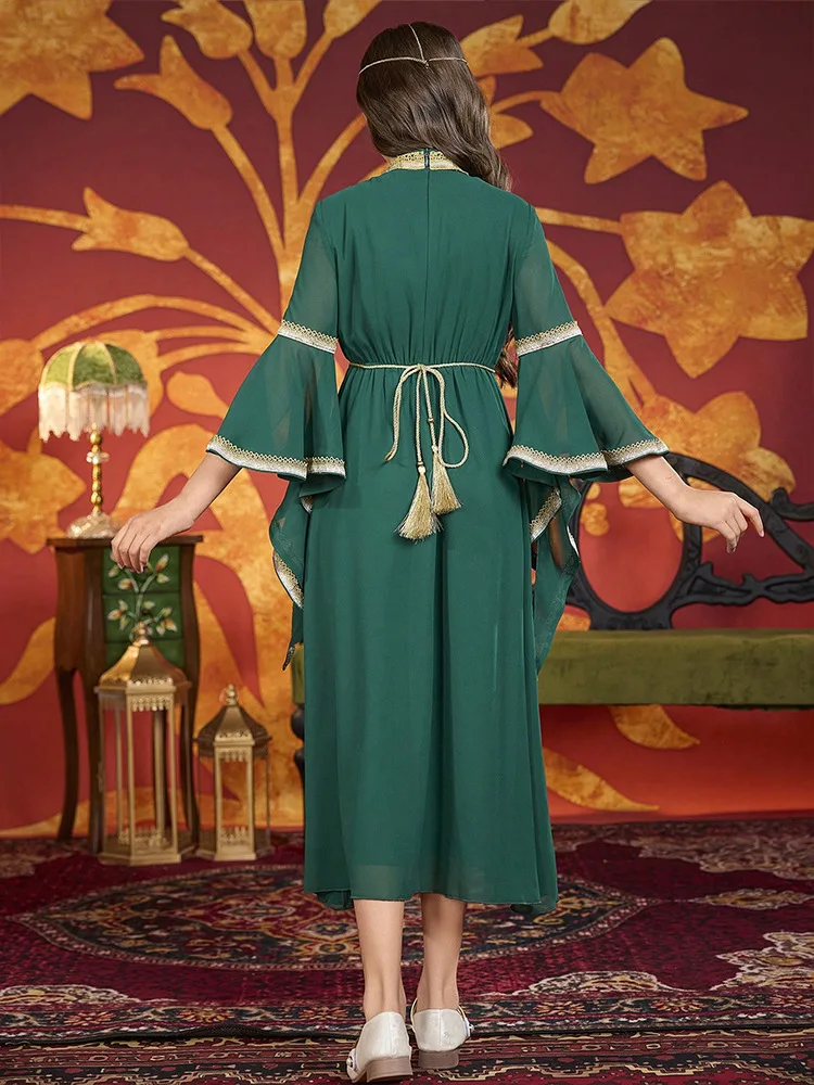 Elegante abito in chiffon arabo Dubai per ragazze manica svasata abito da festival saudita Abaya musulmano Marocco caftano Eid Djellaba Jalabiya