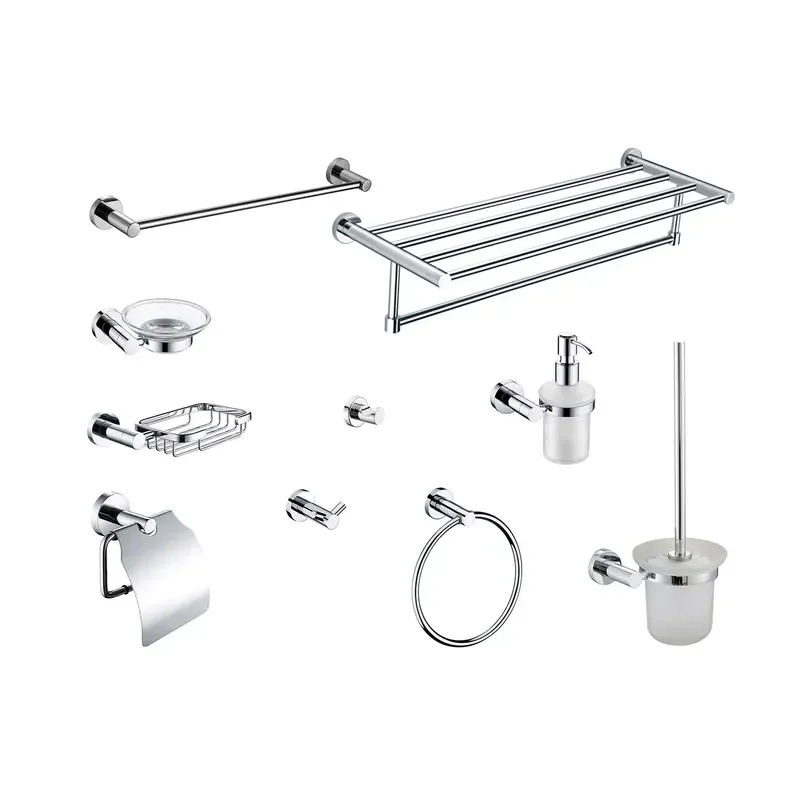 Luxury Stainless Steel Bathroom Accessories Set Chrome Finish Hardware for Modern Home Hotel Decoration Wholesale Supply