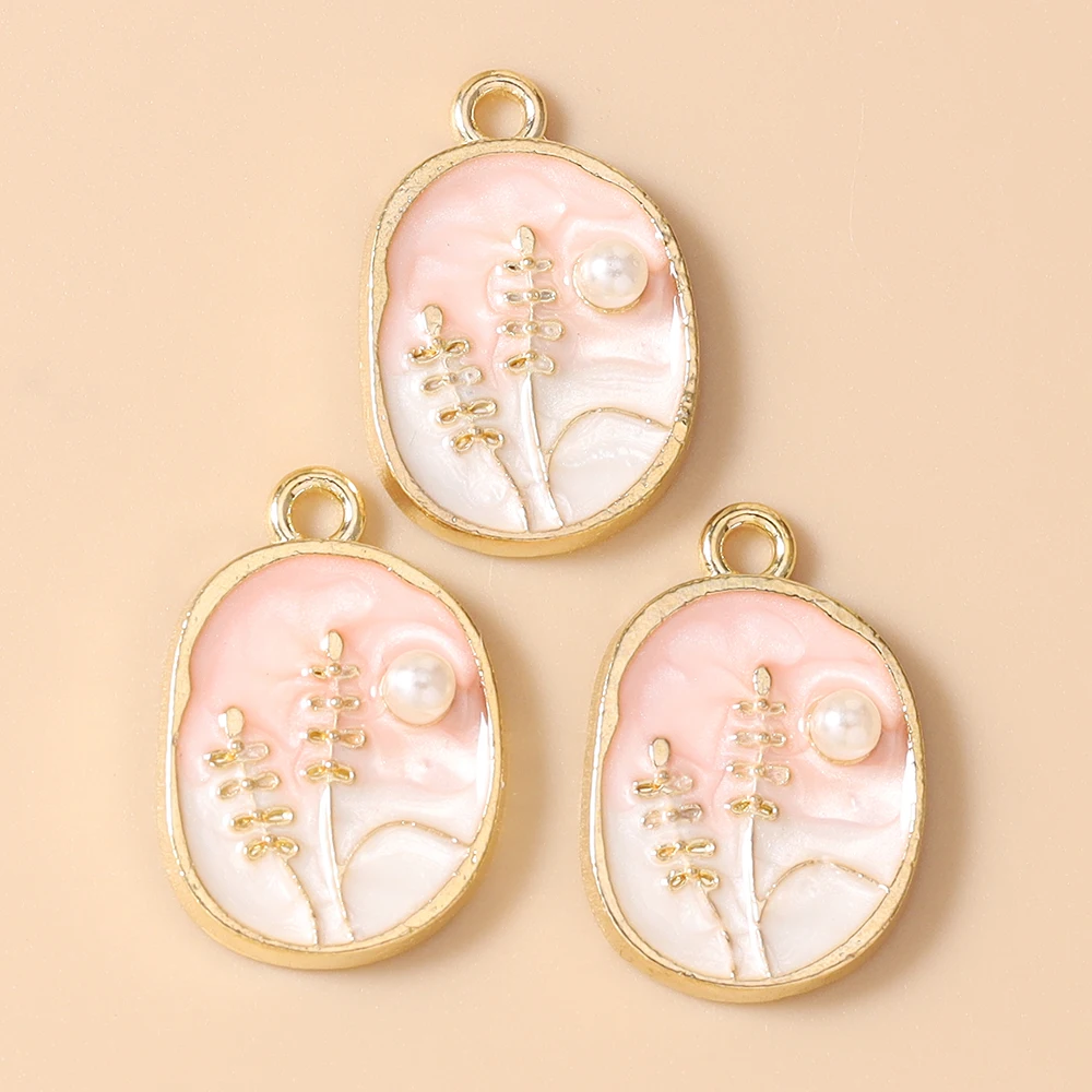 Leslie 10 Stück Retro Goldfarbene Ölgemälde-Perlenblumen-Anhänger für DIY Ohrringe, Halsketten, Handgemachter Schmuckherstellung – Detail 32