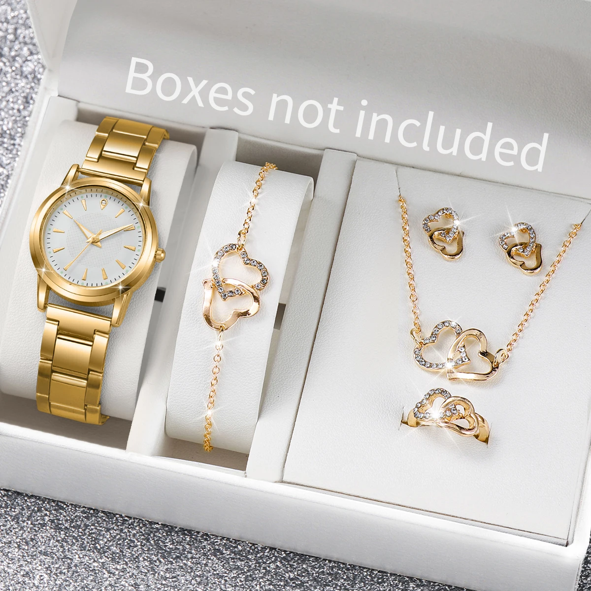 6-piece set of ladies' fashion gold-plated steel quartz jewelry watches (without watch box)
