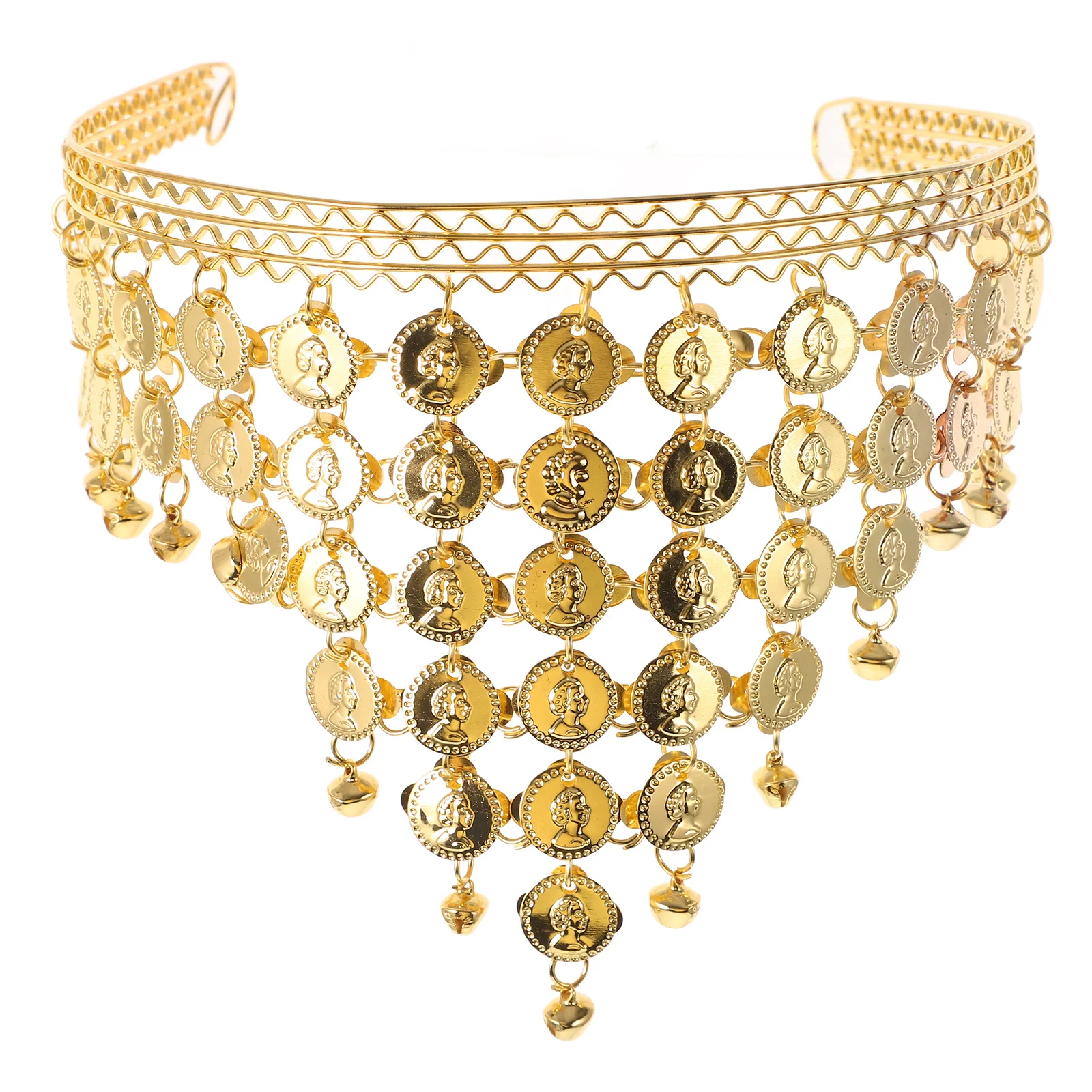 Diadema para danza del vientre, diadema ligera con purpurina y monedas colgantes para actuación de baile, adorno decorativo de cadena para la cabeza