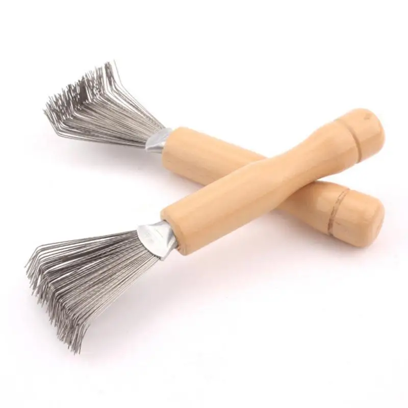 Brosse à cheveux portable avec fil métallique, mini dissolvant D343, maison, voyage, salon, râteau, peigne, manche en bois, outils pour livres, 1