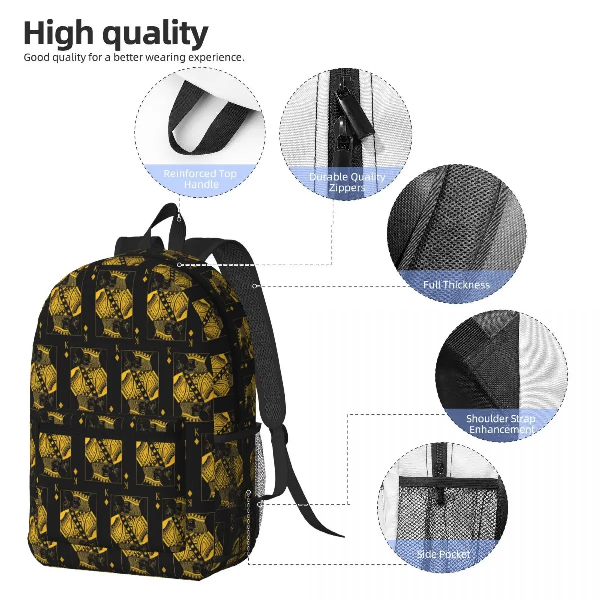 King Of Diamonds Black Poker Playing Card Backpack Boys Girls BookBag Children School Bag Laptop Shoulder Bags for Men Women