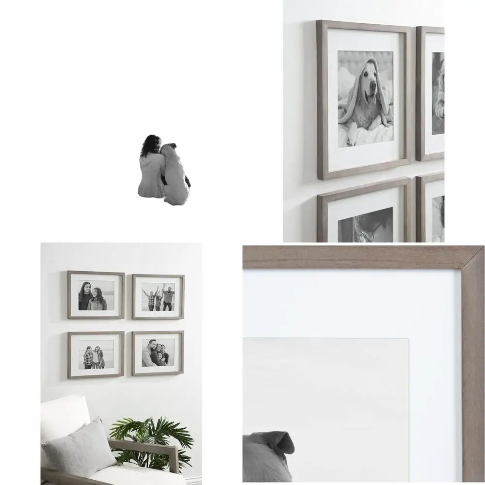 

Set of 4 Gray Farmhouse-Style Solid Wood Picture Frames, 11x14 Matted to 8x10 for Wall Art