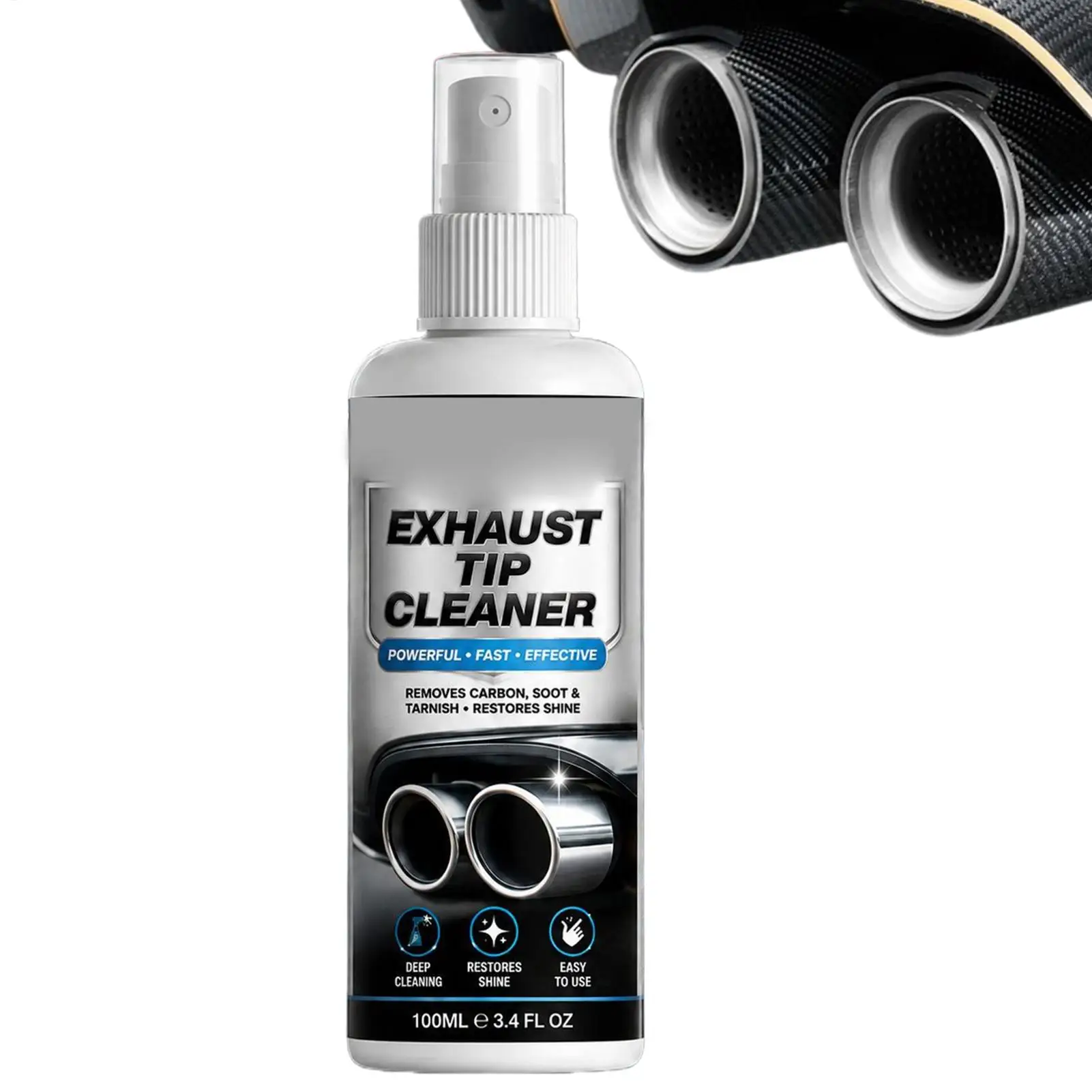 Exhaust Tip Carbon Cleaner Spray Precise No Scrub Shine Restorer Exhaust Tip Carbon Buildup Remover for Seasonal Care Sedan SUV