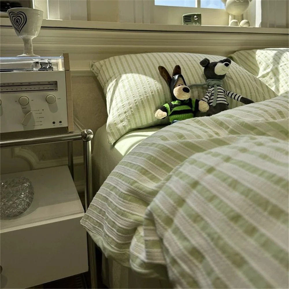 Ins Nordic Bettbezug-Set, Steppdecken-Set, minimalistischer Stil, grauer Streifen, Bett-Set bestehend aus vier Teilen, Luxus-Bettwäsche-Set für Zuhause, Bettwäsche – Detail 4