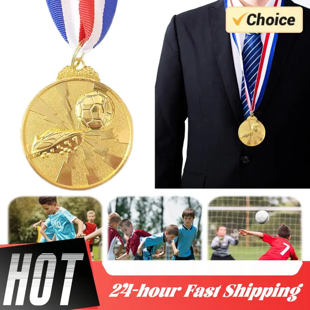 1/5/10PCS Gold Silver Bronze Award Medals 2 Inch Zinc Alloy Football Medals with Neck Ribbon for Sports Competitions Celebration