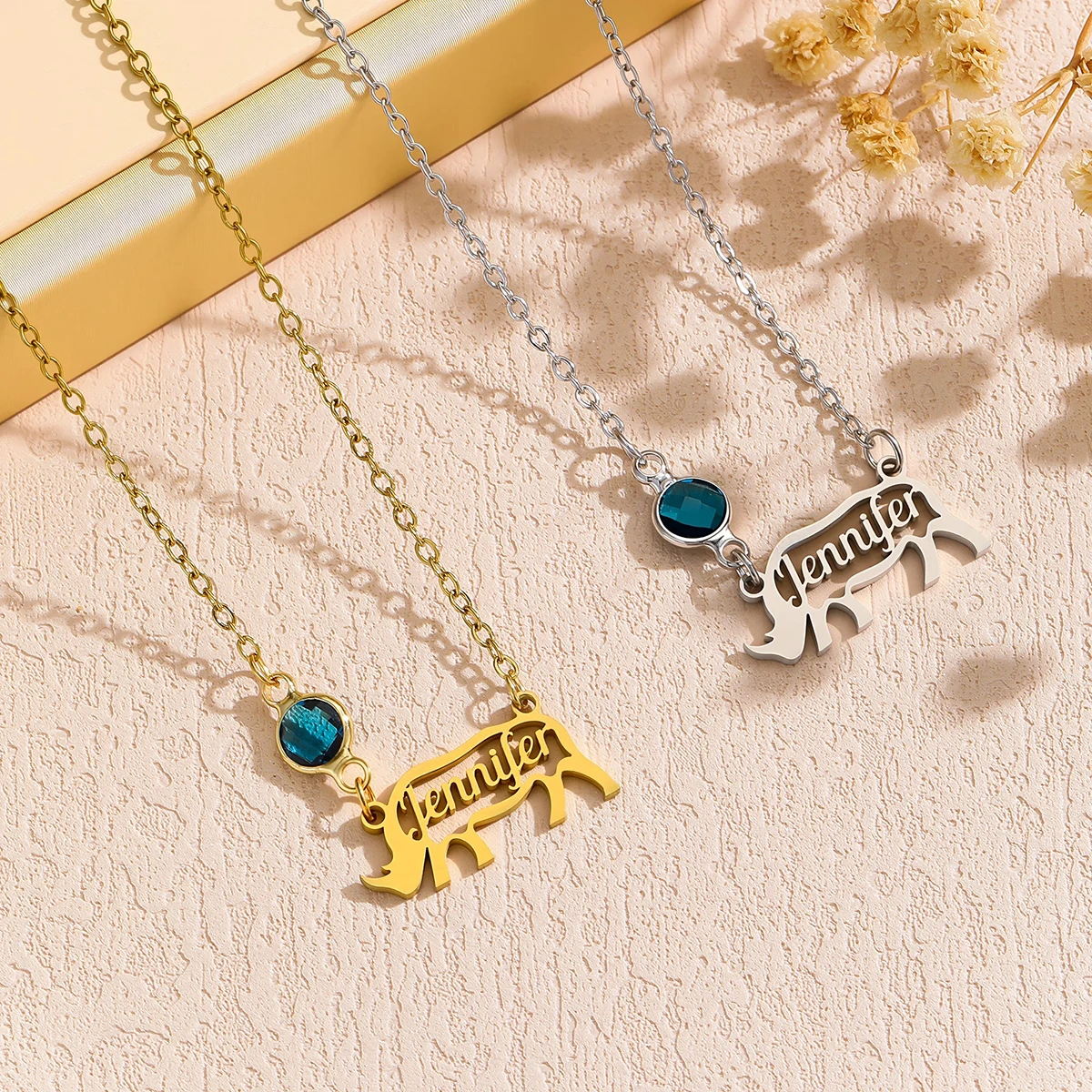 

Stainless Steel Custom Names Necklace Rhinoceros Pendant Personalized Jewelry for Women Men Birthday Gifts
