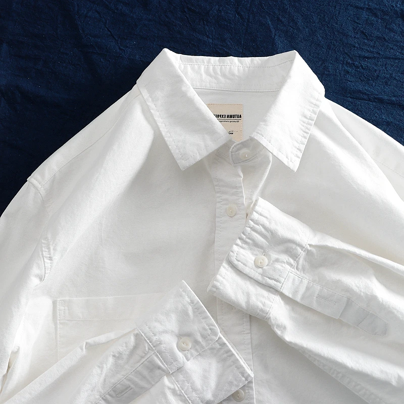 

American Retro Long Sve Men's irt Casual Loose Fit White Button-Up Classic Sle Spring Autumn Trendy High-End Feeling