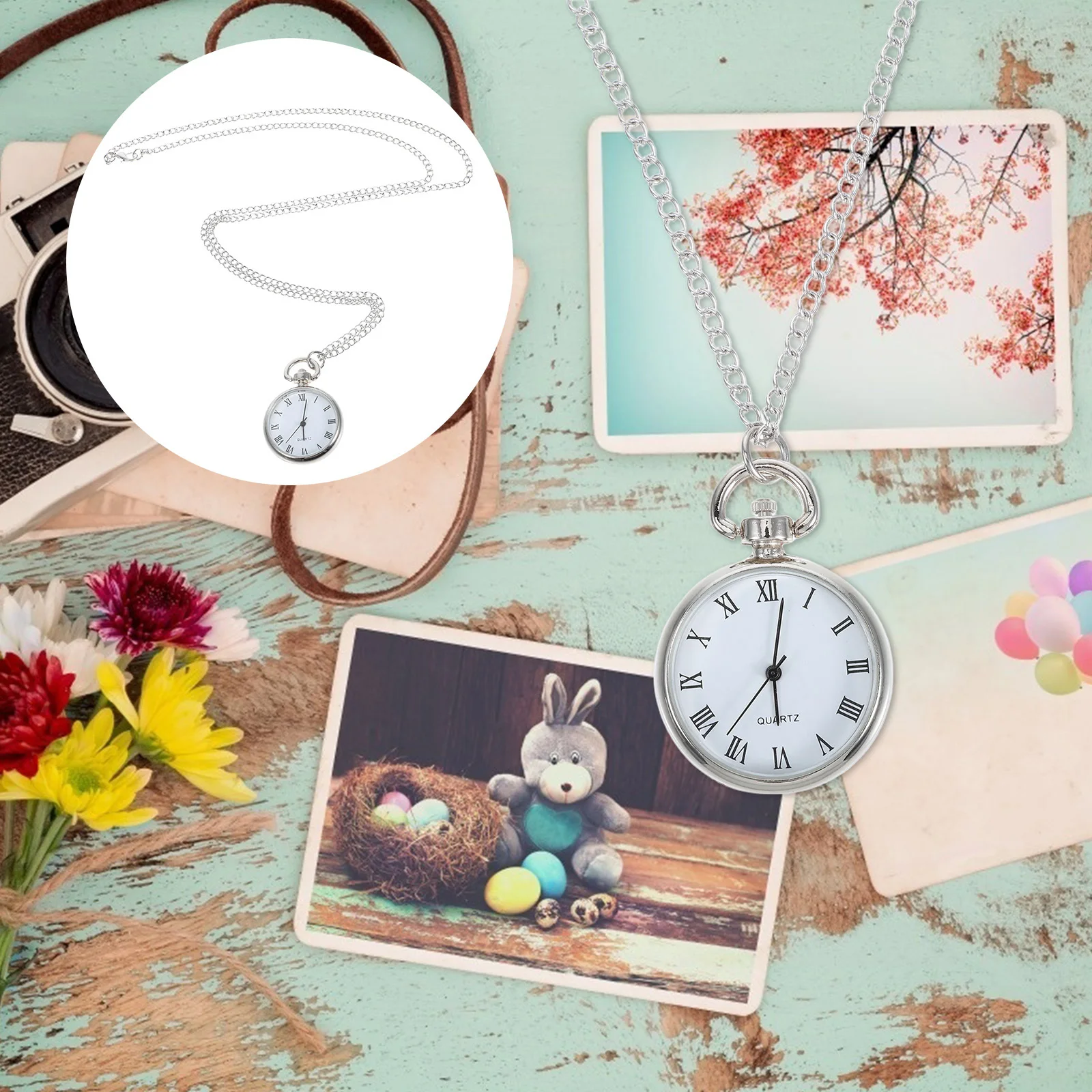 

1Pcs Alloy Hanging Pocket Watch Smooth Bright Finish with Chain Convenient Carry Daily Use Decorative Timepiece Accessory