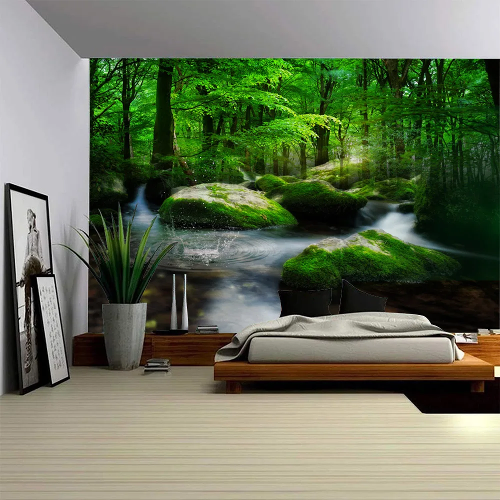 

Large 3D Printed Tapestry Green Forest Landscape Wall Hanging Cloth Hippie Bohemian Home Art Decoration Living Room Wall Decor