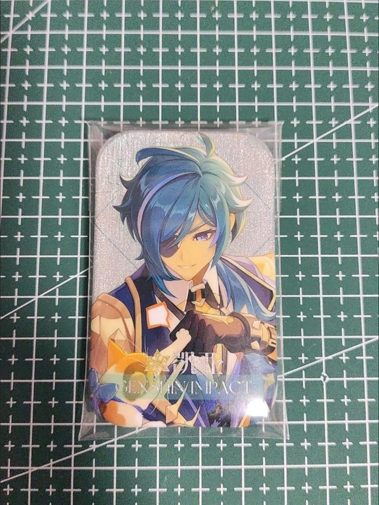 Genshin Impact Fan‑Made Badge Kinich Kaeya Birthday Greeting Image Silver Glitter Tin Pin Brooch Charm Collectible Souvenir Gift