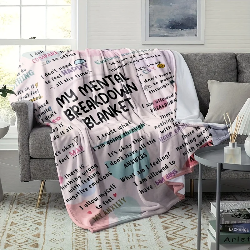 Cozy Mental Health Blanket Positive Affirmation Throw Plush Flannel Gift for Anxiety Awareness Support Home Decor Nursery Gift