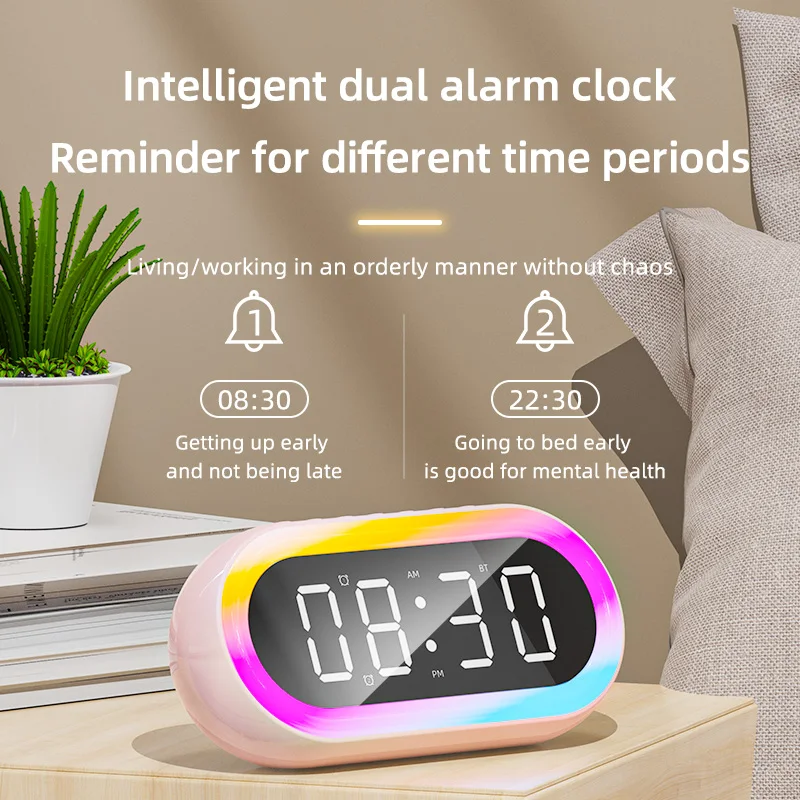 Altavoz Bluetooth con cargador inalámbrico, lámpara de noche portátil pequeña, carga inalámbrica, pantalla de reloj Digital, luz nocturna, despertador