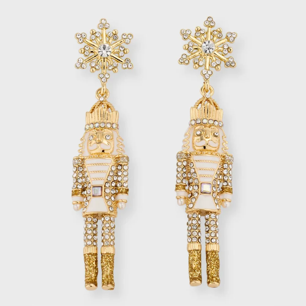 Dvacaman Cute Cartoon Christmas Nutcracker Earrings,Shiny Rhinestone Nutcracker Soldier Earrings,Perfect Festival Party Gifts