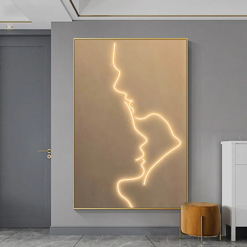 Entrance foyer decoration corridor mural LED light painting decoration living room floor painting figure hanging painting