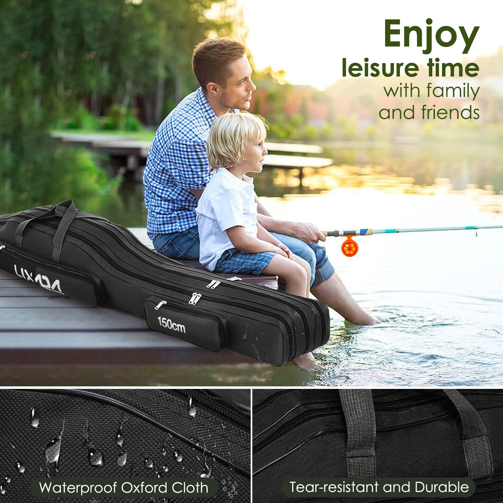 130cm/150cm Three Layers Fishing Bag Portable Folding Fishing Rod Reel Tackle Tool Carry Case Carrier Travel Bag