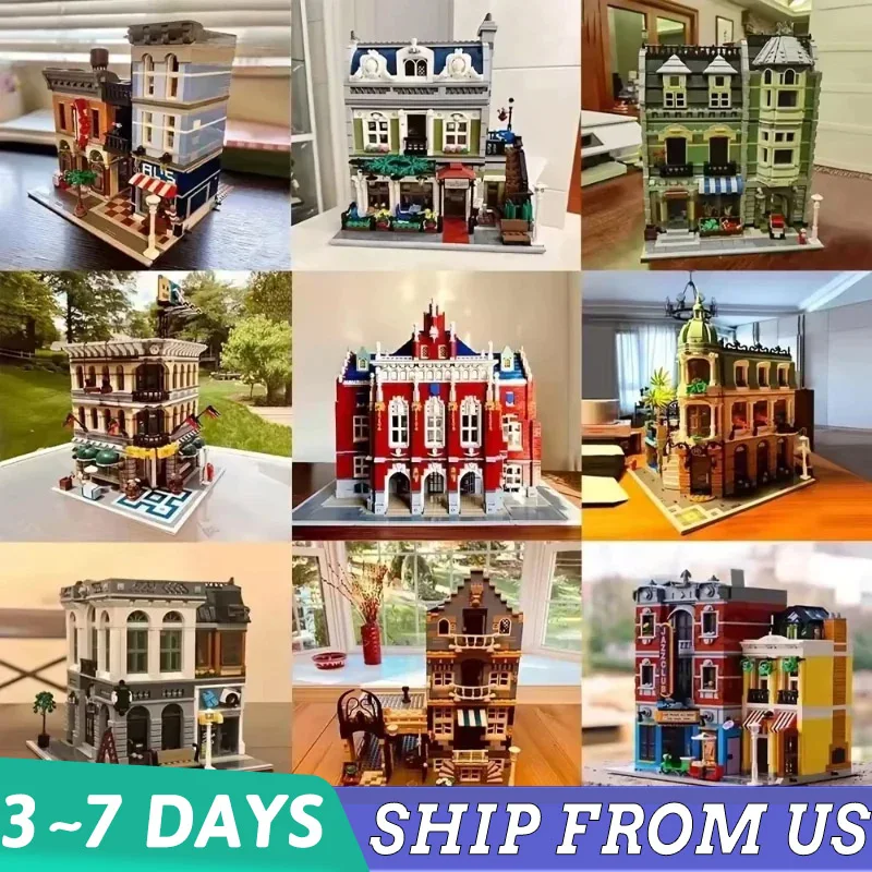 

Creative IDEAS знаменитый вид на улицу Bank Grand Hall MOC Set совместимый 10224 строительные блоки с figuer Toys gifis Рождество