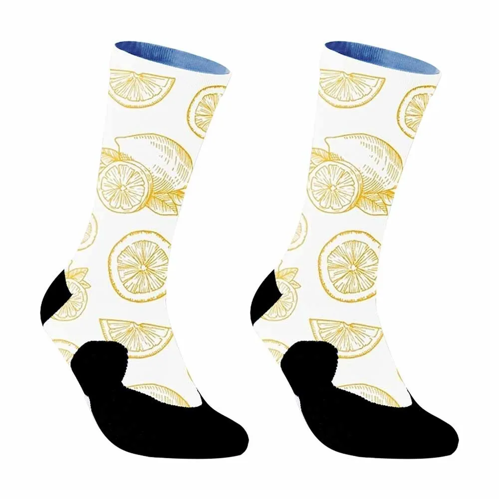 Interesting lemon patterned sports cycling socks, unisex, sweat absorbing, durable, breathable, suitable for outdoor sports use