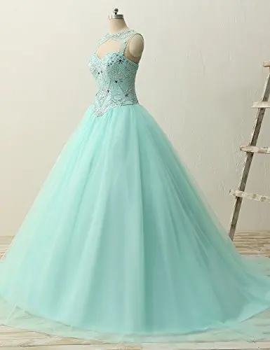 ANGELSBRIDEP-corpiño con cuentas de cristal para quinceañera, vestidos de longitud completa, tul Puffly, color verde menta, 15 años