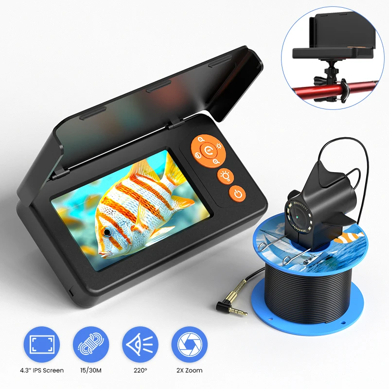 4.3'' LCD Fish Finder IP68 Waterproof 15m/30m Underwater Depth with 220° Wide-Angle Fishing Camera with Night Vision