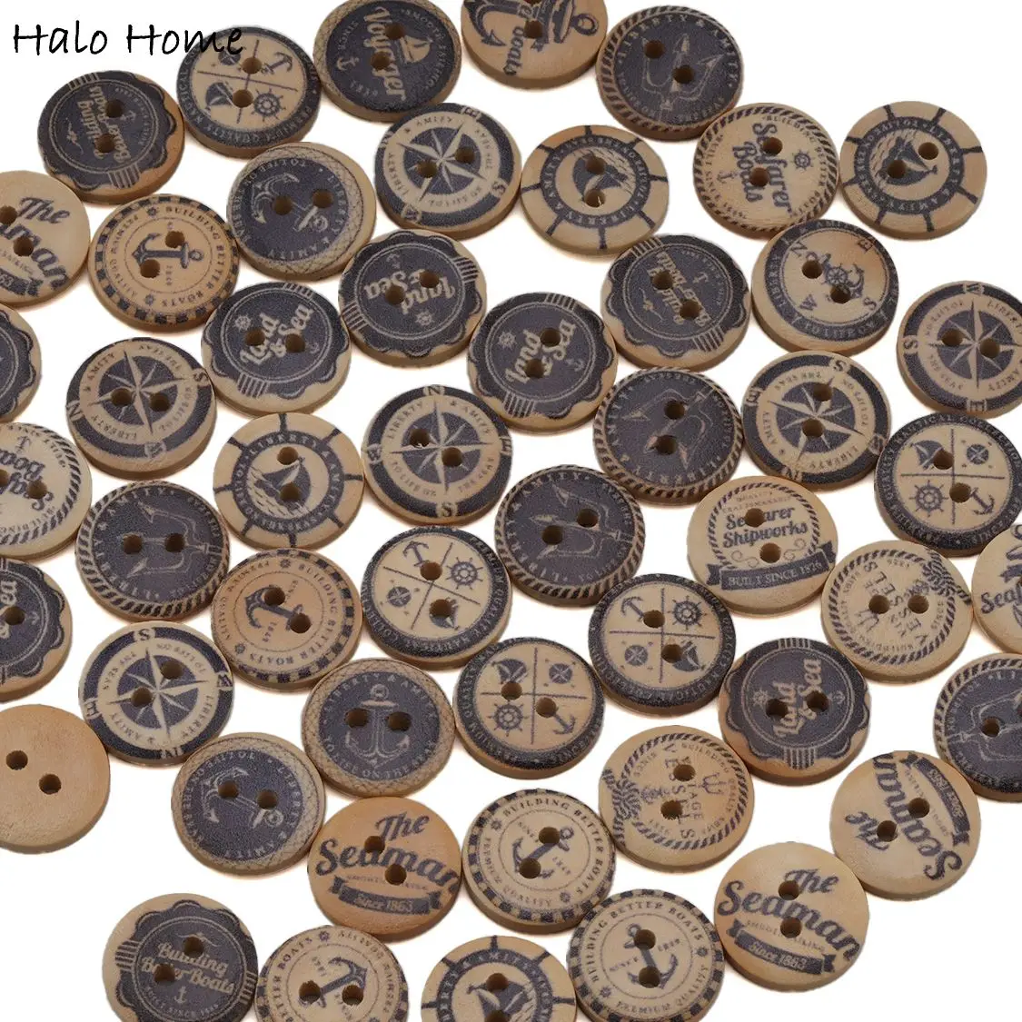50pcs Ocean Navigation Theme Round Wooden Buttons Sewing Scrapbook Clothing Gifts Crafts Handwork Accessories 15mm