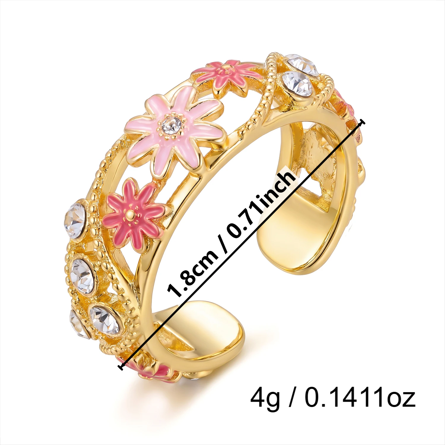 Vintage Bunter Blumen-Emaille Offener Ring für Frauen Kreativer Roter Strass Fingerring Exquisiter Charm Party-Schmuck Geschenke – Detail 10