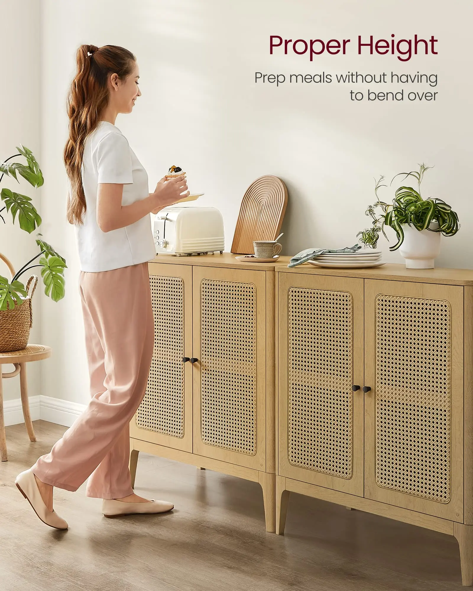 Factory Direct 2026 Top VASAGLE Ripiani Regolabili Boho Cucina Server Consolle Tavolo Credenza in Rattan Armadietto Buffet
