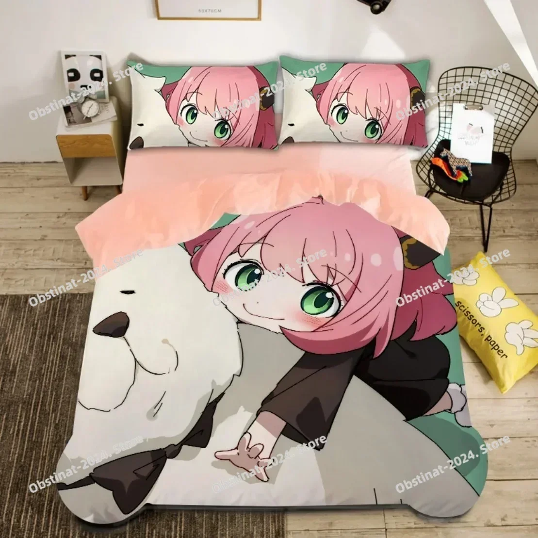 Cute Spy x family Anya Duvet Cover,Anime Spy Family Bedding Set,Boys Girls Single Twin Queen Size Quilt Cover