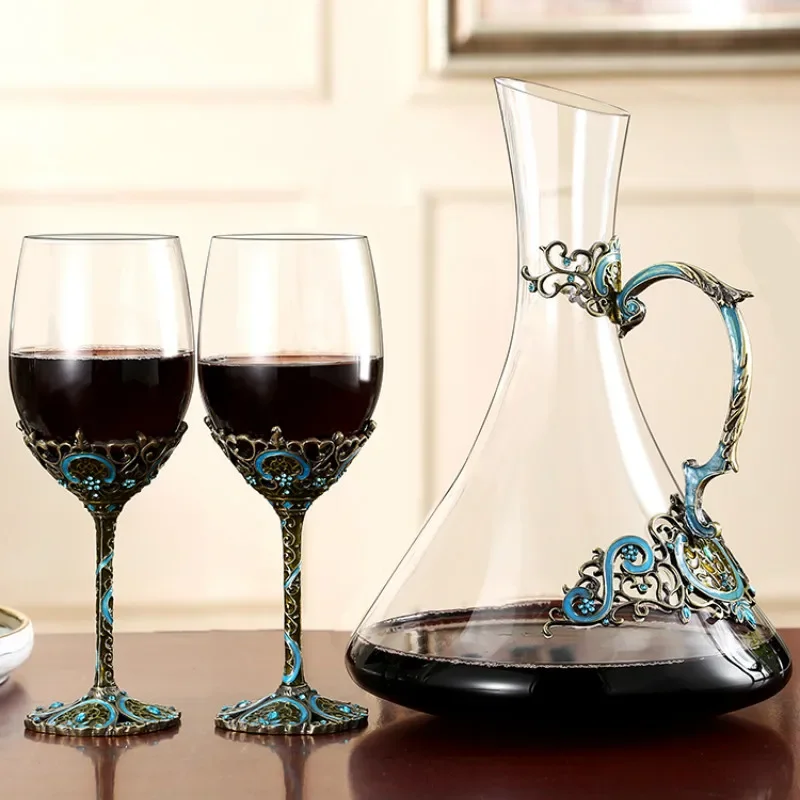 European Style Light Luxury Crystal Glass Red Wine Goblet Rack Home Decoration Glasses Suit