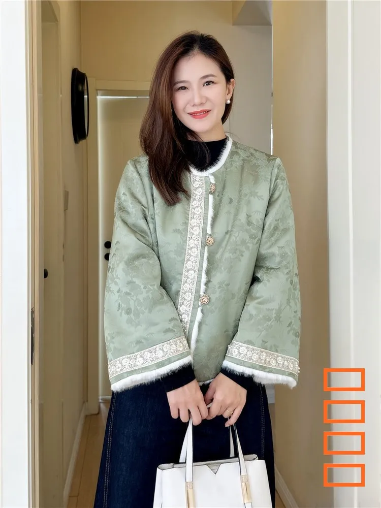 

Double-Sided Wear Chinese Sle ort Fur Jaet Women's Winter Thi Cotton Coat Luxury Sensation Small Fraance Sle