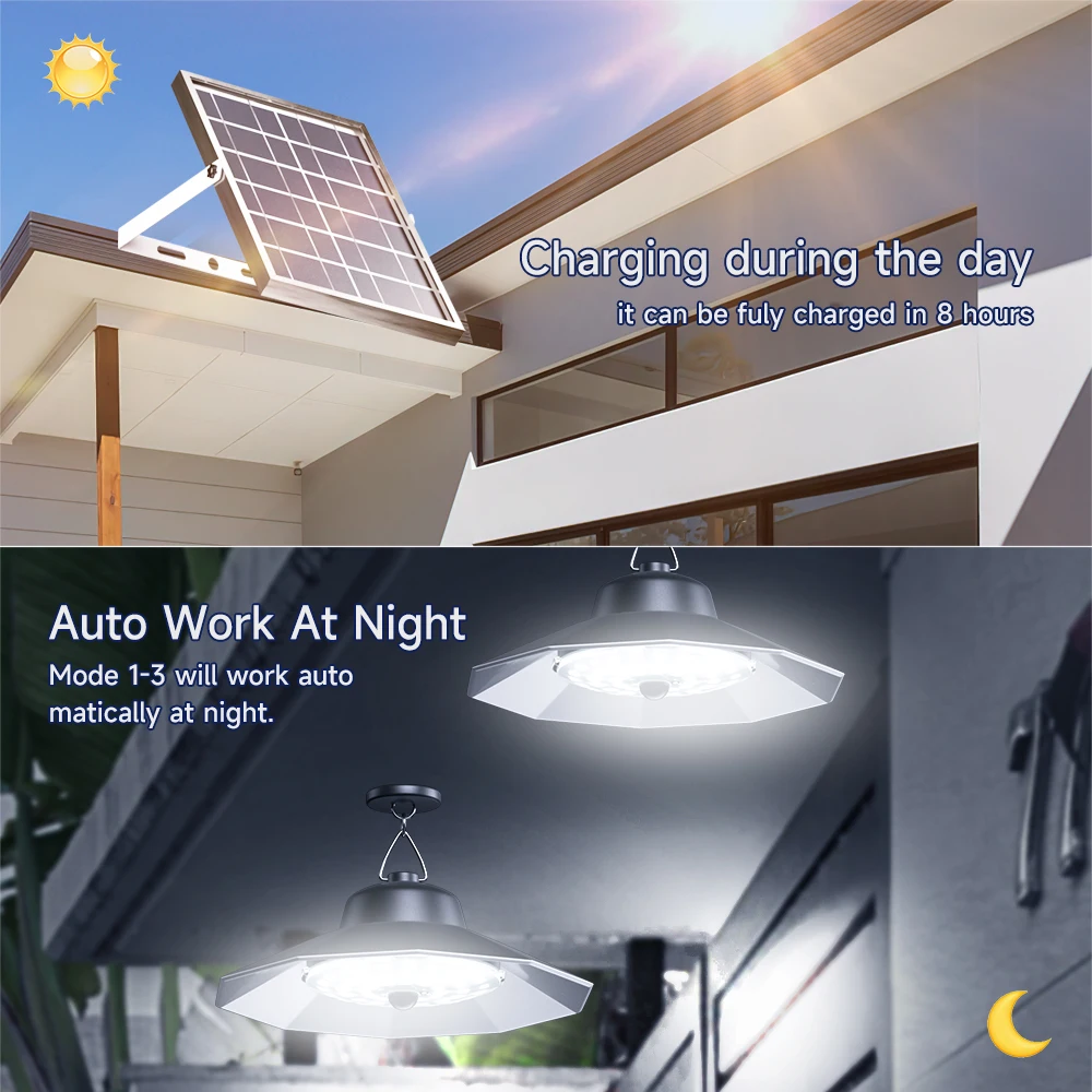 8800mAh 196 LED Outdoor Solar Lights Waterproof Double Head Motion Sensor Remote Pendant Light Balcony Yard Corridor Garden Lamp