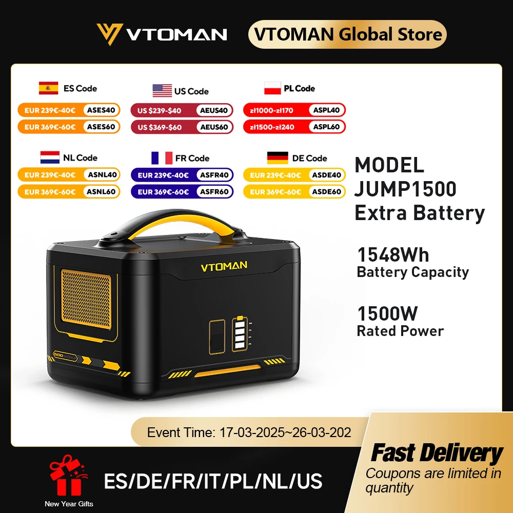 VTOMAN Jump 1500 Extra Battery 1548Wh, Backup LiFePO4 (LFP) Battery Jump 1000 & Jump 1500X & Jump 1800 Power