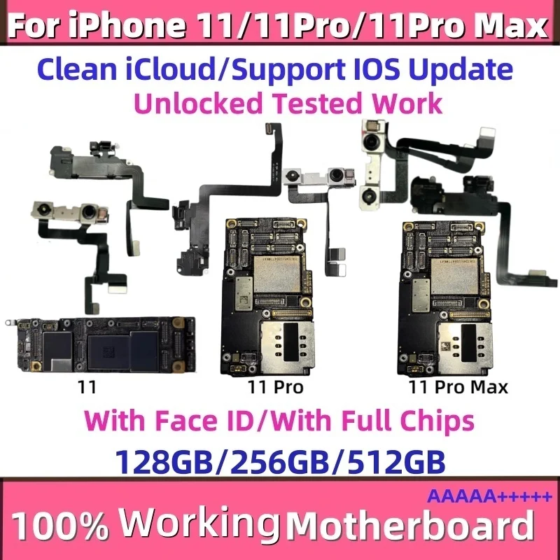 Tested Unlocked Mainboard For iPhone 11&11 pro&11 Pro Max Motherboard Clean iCloud With Face ID Support Update Logic Board