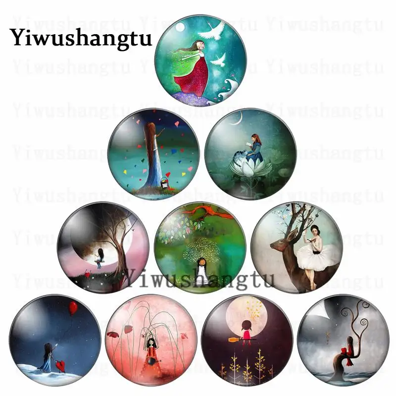 Beautiful princess girl Fairy tale comic expect fine  12mm/20mm/25mm/30mm photo glass cabochon demo flat back Making findings