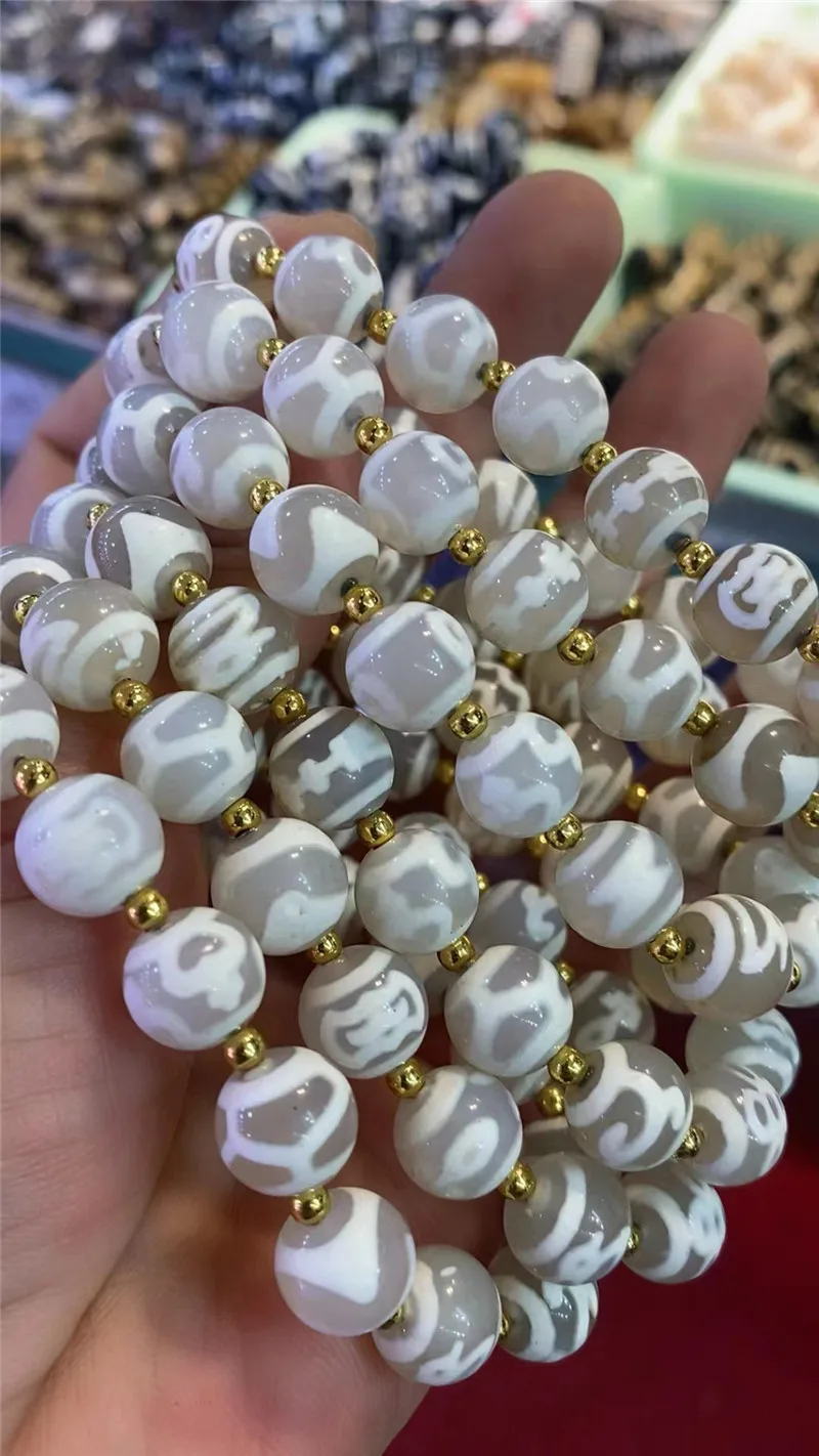 1pcs/lot New Arrival Natural Agate Stone White Color Fine Different Pattern Tibetan Dzi Beads Bracelet for Men and Women