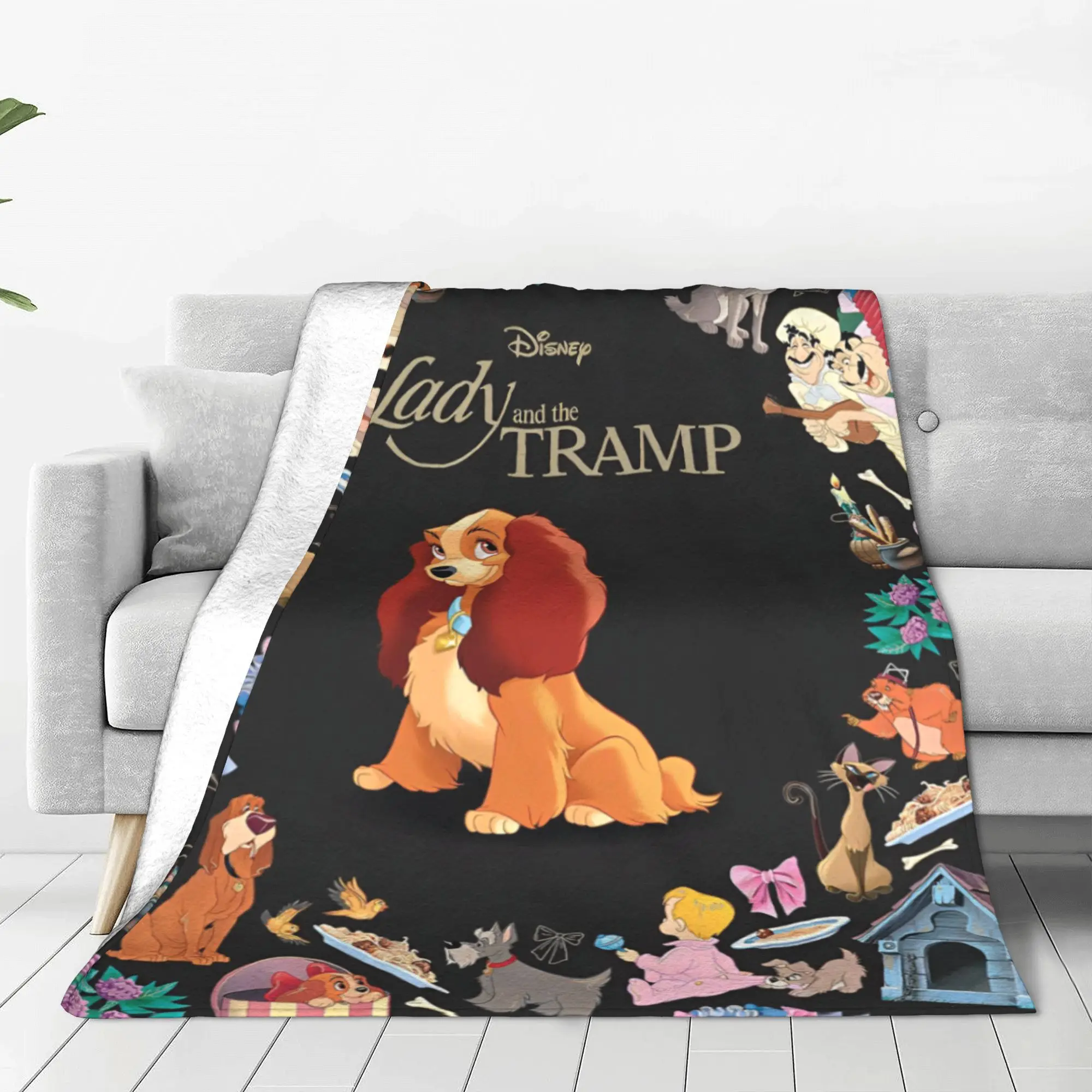 Lady and The Tramp Flannel Throw Blankets Cocker Spaniel Stray Dog Blankets Sofa Bedroom Lightweight Thin Outdoor Multi-function