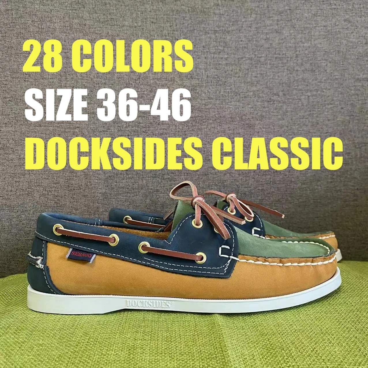 

Men Suede Leather Homme Authentic Sebago Docksides Shoes - Premium Leather Moc Toe Lace Up Boat Shoes 135A